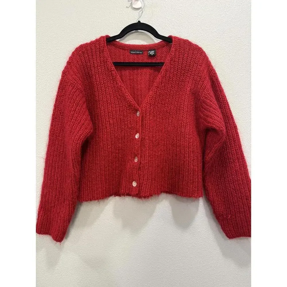 Vintage MODA International Mohair Ribbed Cardigan Sweater, Women's Medium